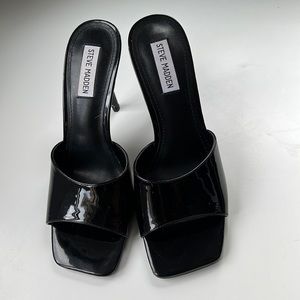 Steve Madden black patent leather slide sandals